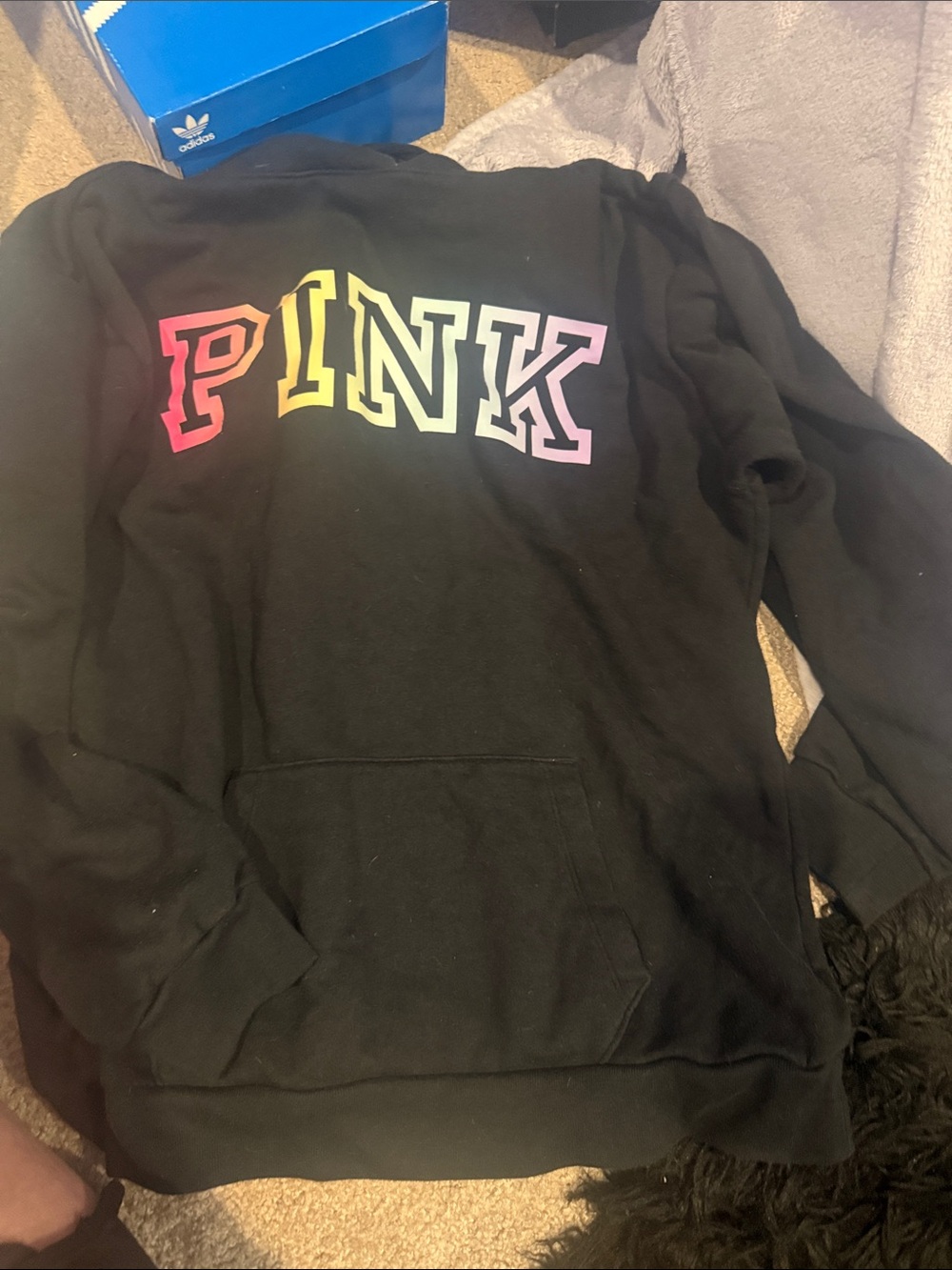 PINK Black Hoodie with Rainbow Gradient Logo